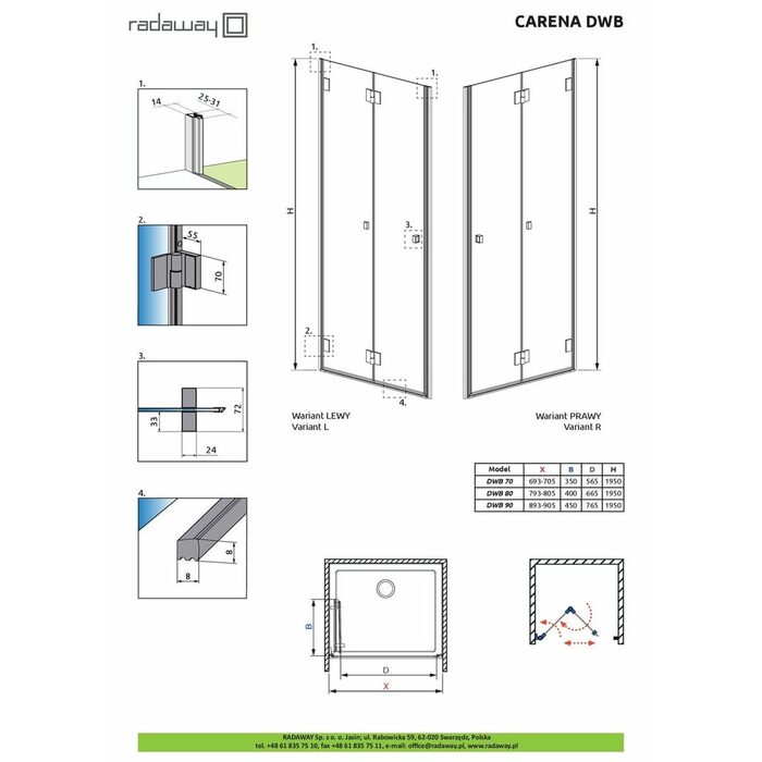 Душові двері Carena DWB 70 L RADAWAY