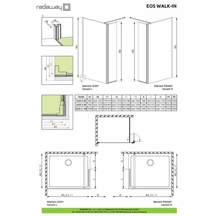 Душова кабіна Eos Walk-In 90 R RADAWAY