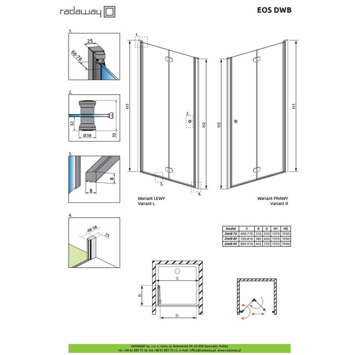 Душові двері Eos DWB 70 R RADAWAY