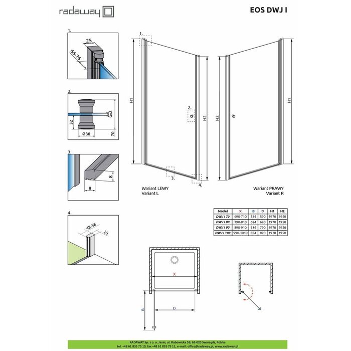 Душові двері Eos DWJ I 80 L RADAWAY