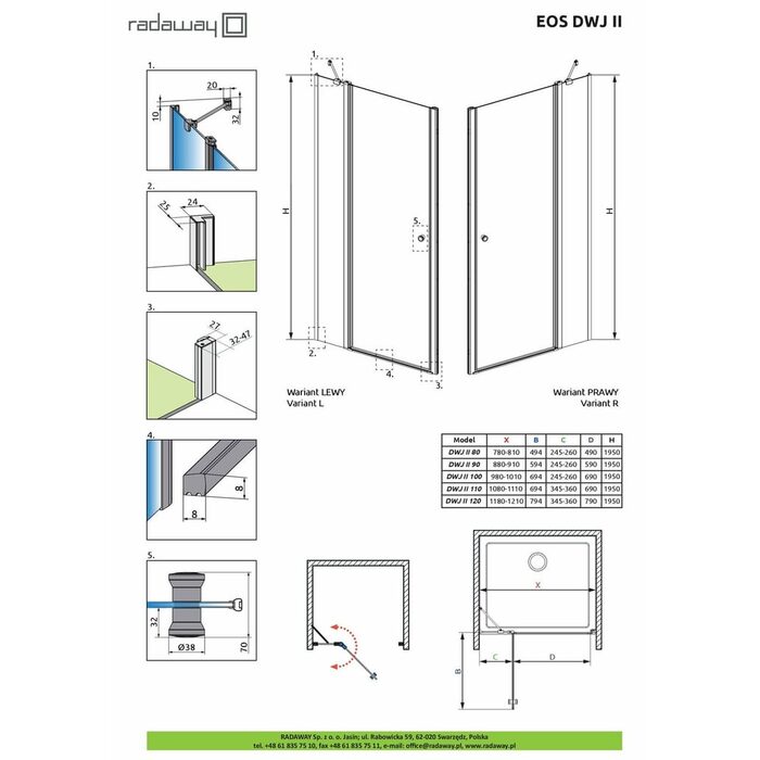 Душові двері Eos DWJ II 110 R RADAWAY