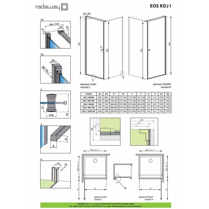 Душова кабіна Eos KDJ I 80 Lх100 RADAWAY