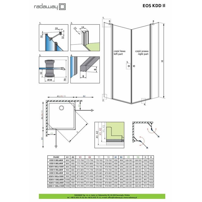 Душова кабіна (половина) Eos KDD II 80 L RADAWAY