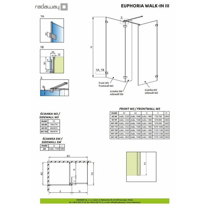 Бокова стінка Euphoria Walk-In W2 90 RADAWAY