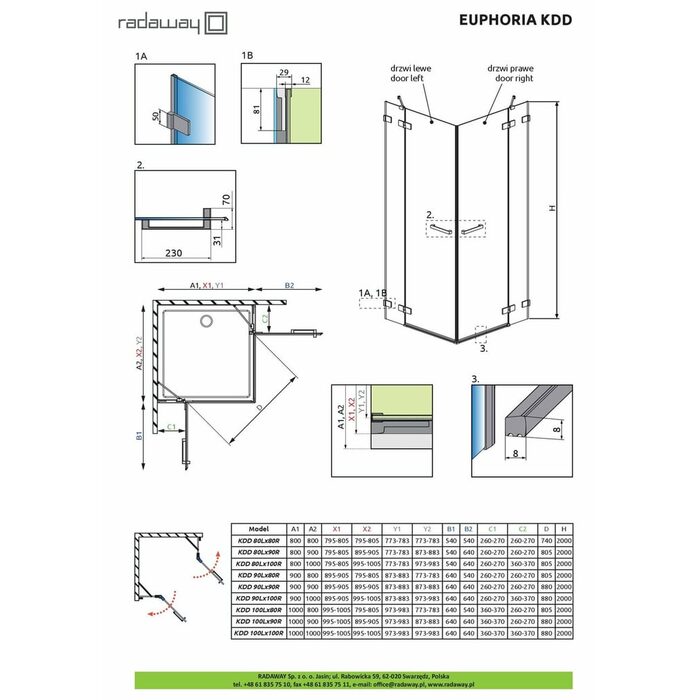 Душова кабіна (половина) Euphoria KDD 100 L RADAWAY