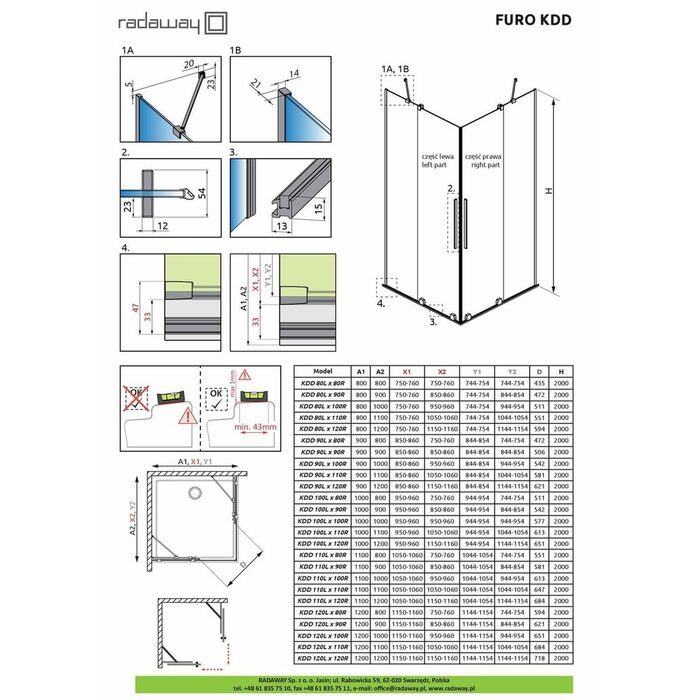 Душова кабіна (половина) Furo Black KDD 80 L RADAWAY