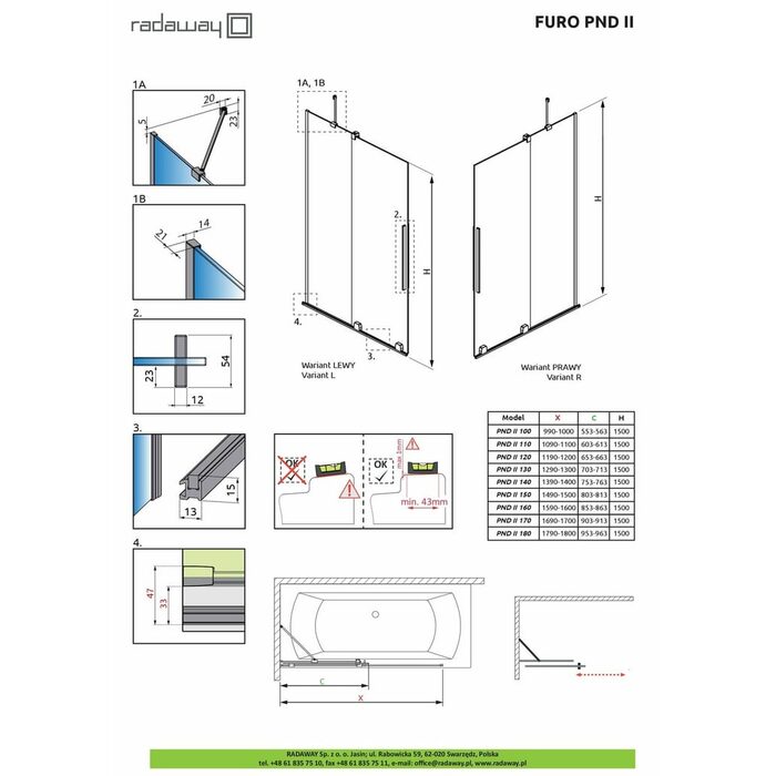 Стінка для ванни Furo PND II 644 RADAWAY