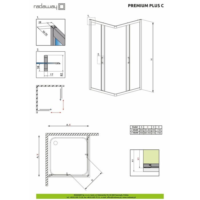 Душова кабіна Premium Plus C 1700 80x80 30461-01-08N RADAWAY