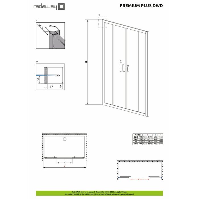 Душові двері Premium Plus DWD 180 33373-01-06N RADAWAY