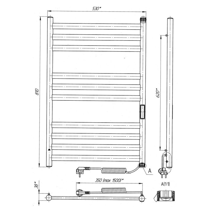 Рушникосушка електрична Квадрант П10 500x800 LARIS