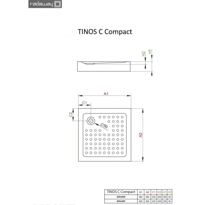 Душовий піддон Tinos C Compact 90x90 RADAWAY