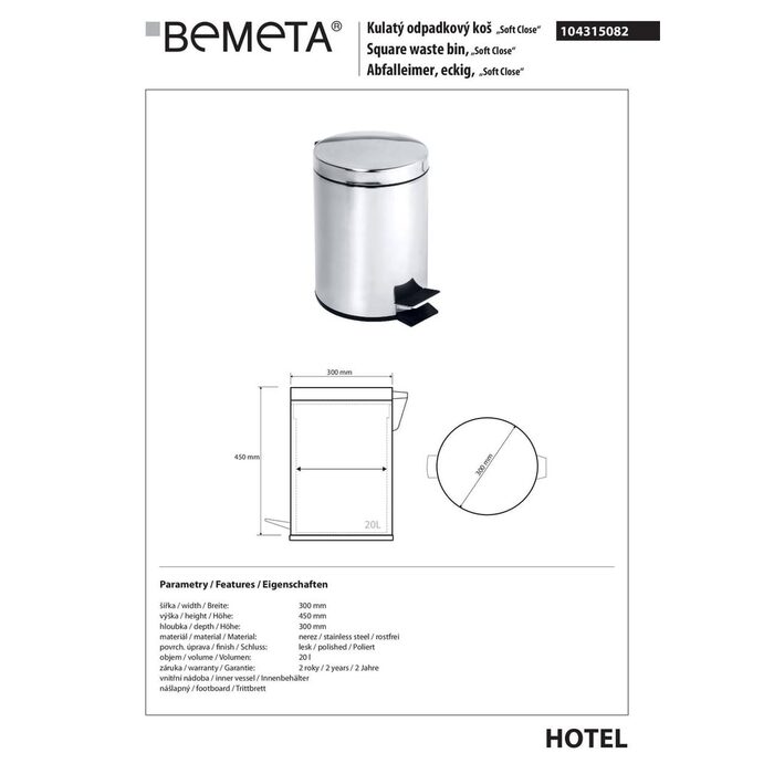 Відро для сміття 20 л Hotel (104315082), Bemeta