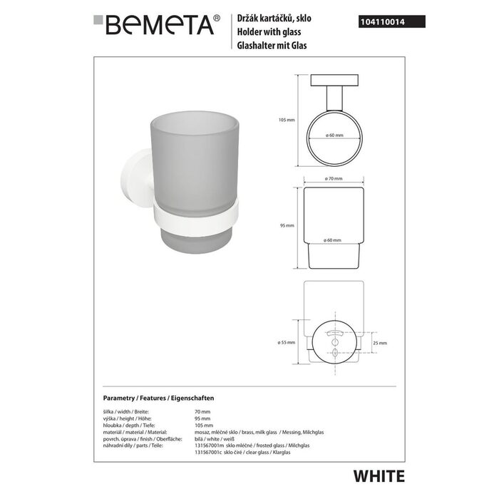 Стакан з тримачем White (104110014), Bemeta