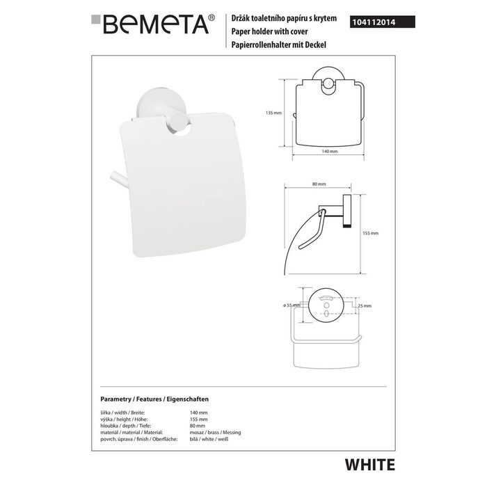 Тримач для туалетного паперу White (104112014), Bemeta