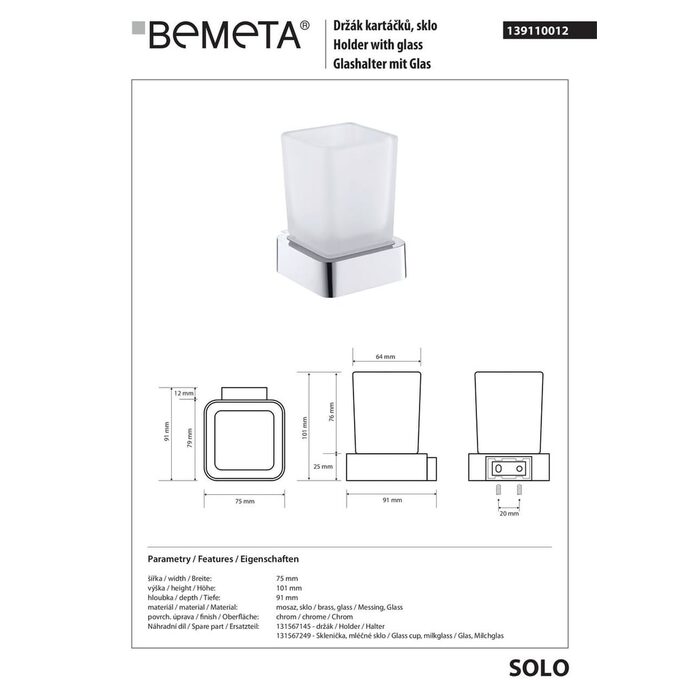 Стакан з тримачем Solo (139110012), Bemeta