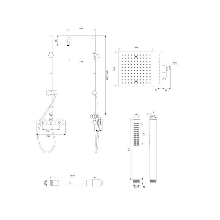 Душова система Omnires Mini з термостатом chrome (MI1544-X/KCR)