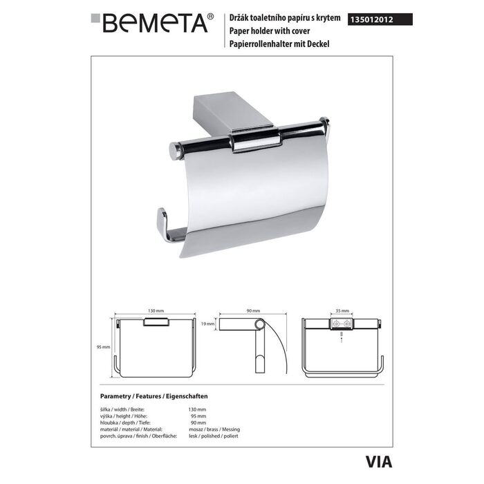 Тримач для туалетного паперу Via (135012012), Bemeta