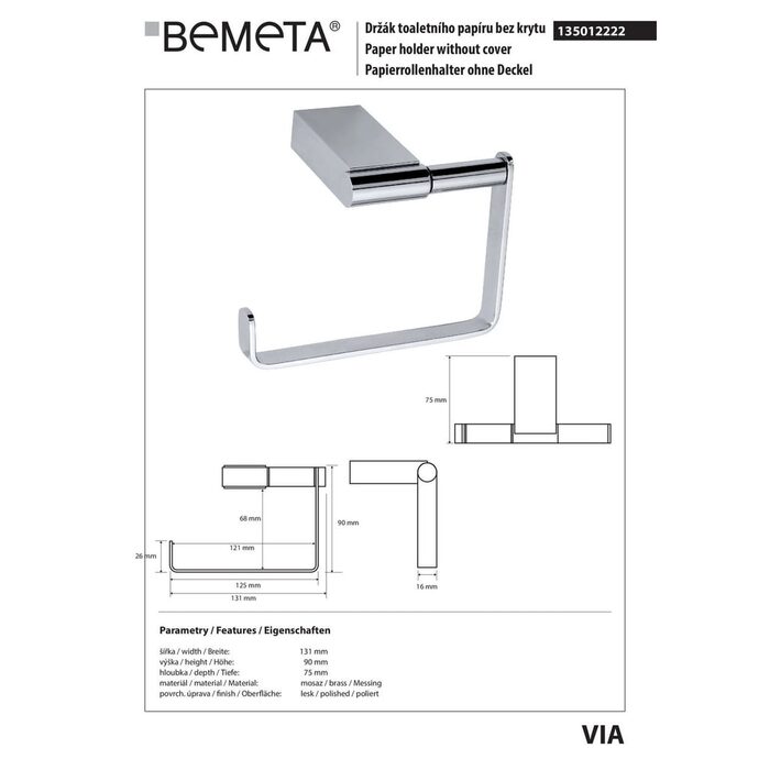 Тримач для туалетного паперу Via (135012222), Bemeta