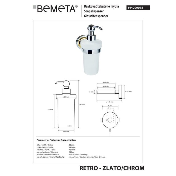 Дозатор для рідкого мила Retro (144209018), Bemeta