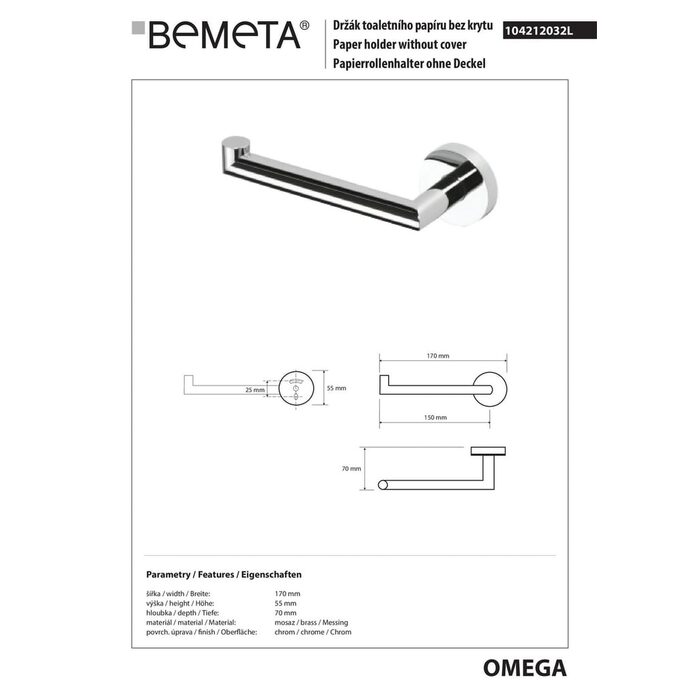 Тримач для туалетного паперу Omega (104212032L), Bemeta