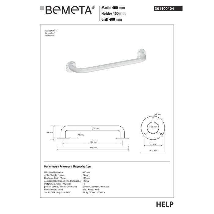 Поручень 40 см Help (301100404), Bemeta