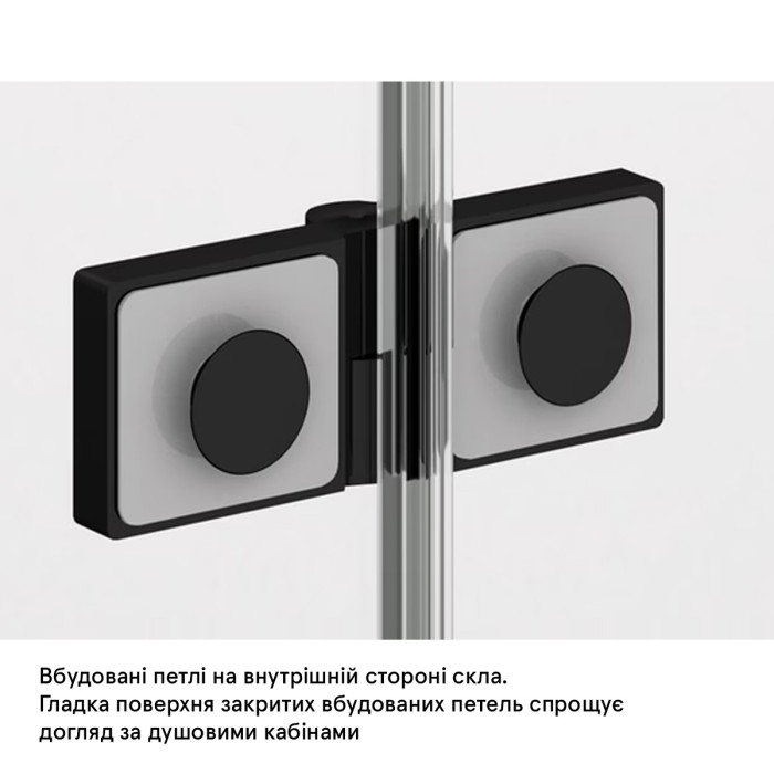 AN13WD12000607 Annea Одностворчаті двері з фіксованою стінкою в одній лінії і L-кріпленням, петлі справа, 1200*200мм, профіль - чорний мат, прозоре скло (1 сорт)