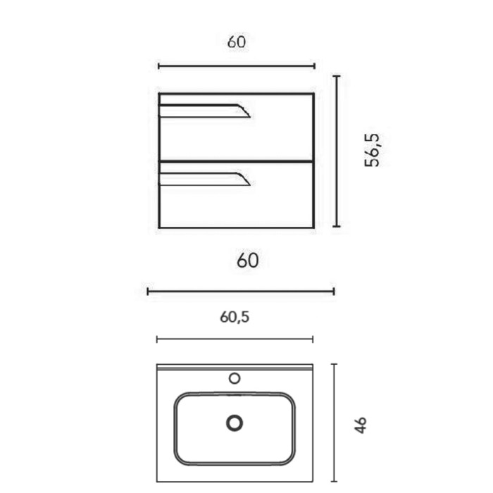 C0072604 (125617+126222) Тумба VITALE 60 на 2 ящики, білий + раковина керамічна Slim, білий глянець (1 сорт)