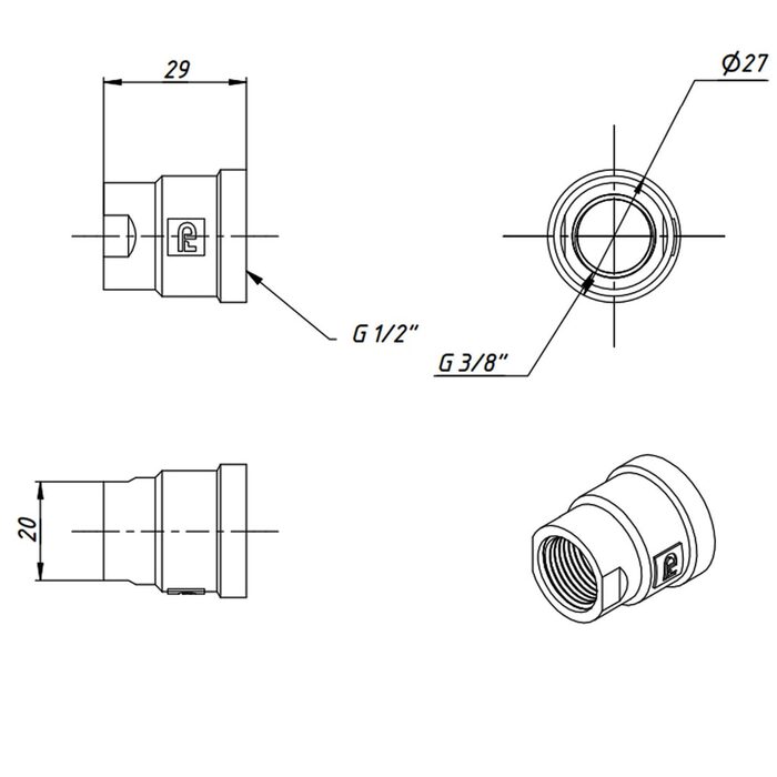 M13C Хром FADO Муфта редукційна 1/2x3/8 (1 сорт)