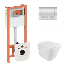 Готове рішення Qtap для ванної кімнати: підвісний унітаз Tern Rimless 490x340x350 + комплект інсталяції Nest 4 в 1 (квадратна клавіша Chrome)