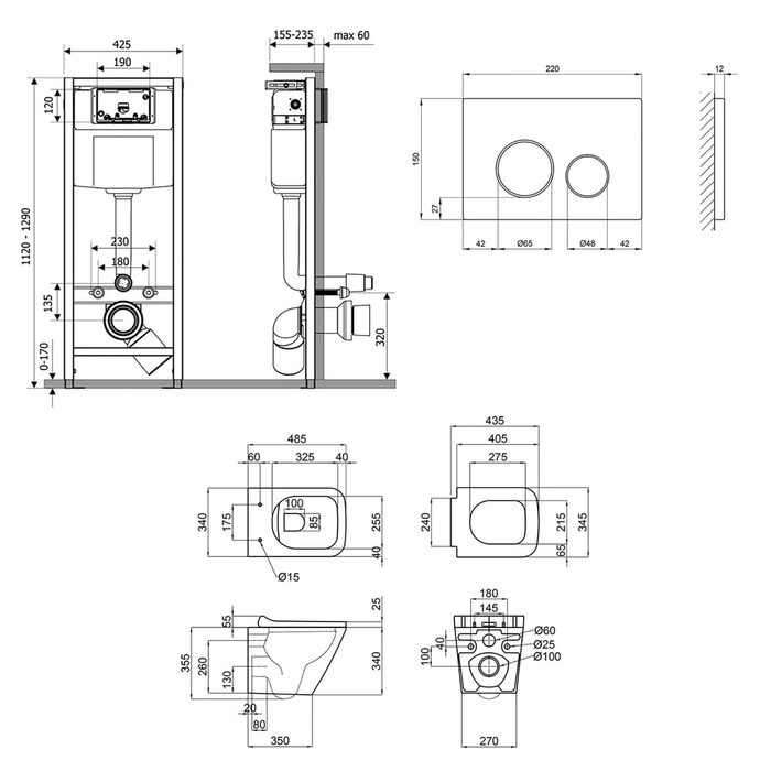 Готове рішення Qtap для ванної кімнати: підвісний унітаз Tern Rimless 490x340x350 + комплект інсталяції Nest 4 в 1 (кругла клавіша Chrome)