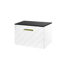 Тумба під умивальник без стільниці FLOO 60 P 60x50x40 + сифон, золота ручка, візерунок справа, біла