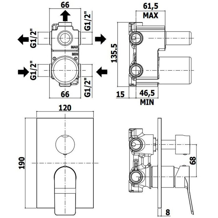 TI019BO/M  Змішувач для ванни на 3 споживачі, білий матовий (1 сорт)