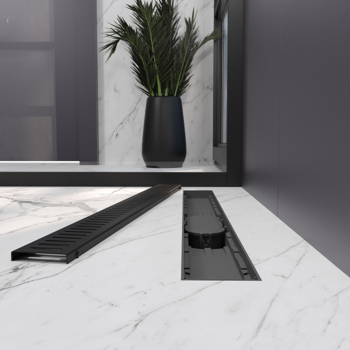 Трап лінійний AQUA 70cм та решіткою Line mattblack
