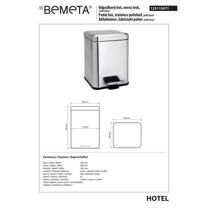 Відро для сміття 6 л Hotel (125115071), Bemeta