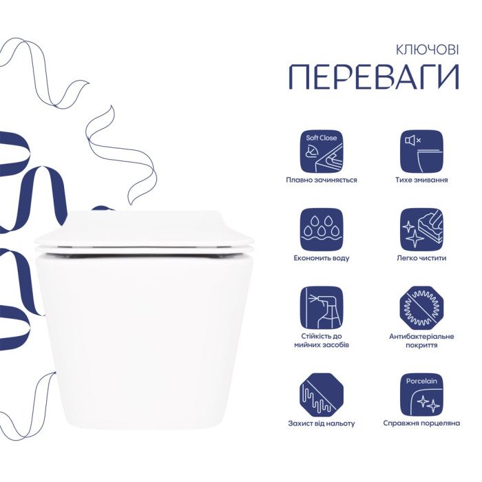 Унітаз підвісний Qtap Crow Rimless безобідковий з сідінням Soft-close QT05335170W