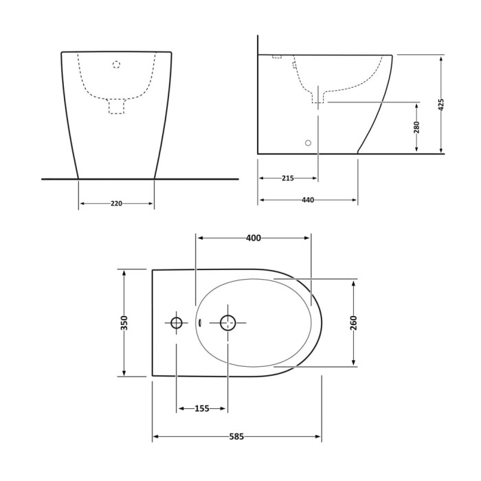 Біде підлогове Qtap Scorpio 530x360x395 Matt black QT14441003CMB