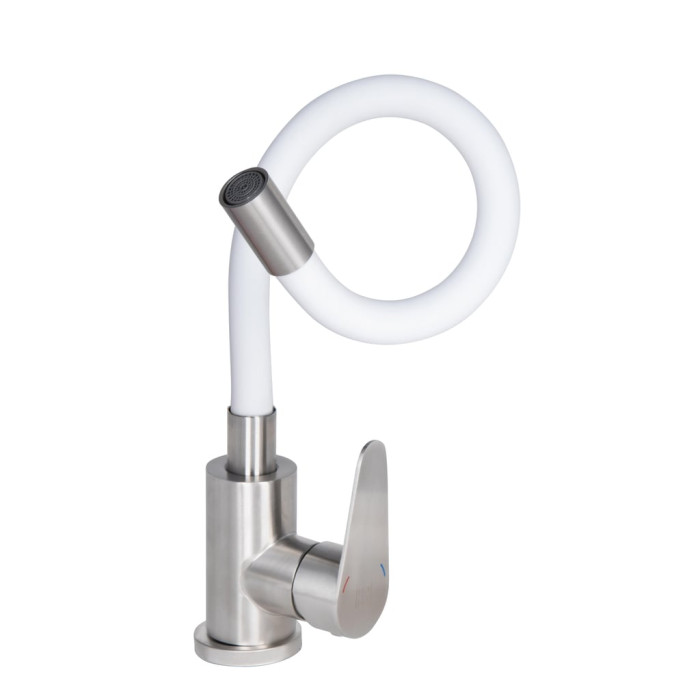 Змішувач для кухні Lidz Vida 015F3 з гнучким виливом (k35) LDVID015F3WHI43357 White / Nickel