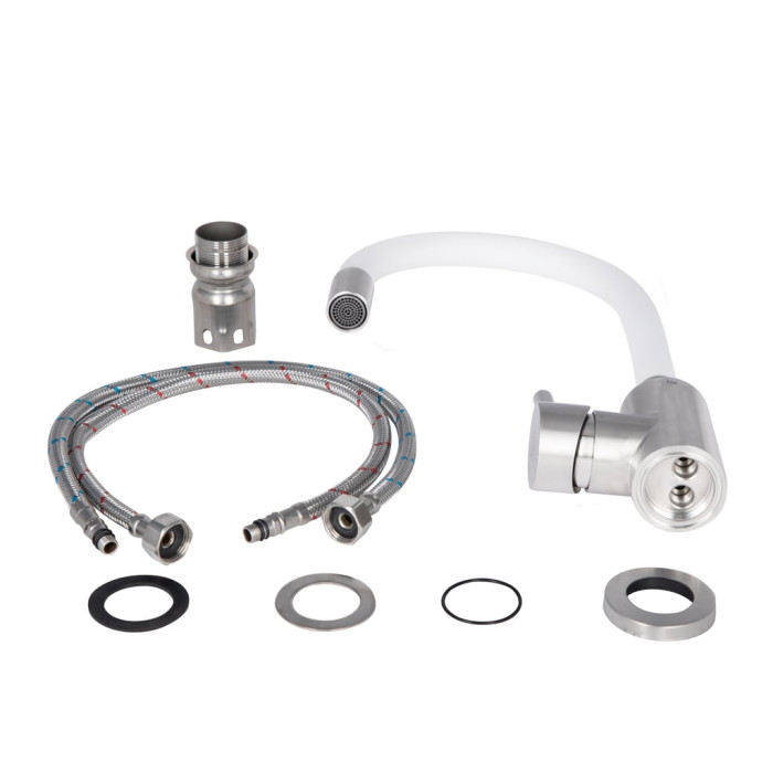 Змішувач для кухні Lidz Aria 015F3 з гнучким виливом (k35) LDARI015F3WHI43362 White / Nickel