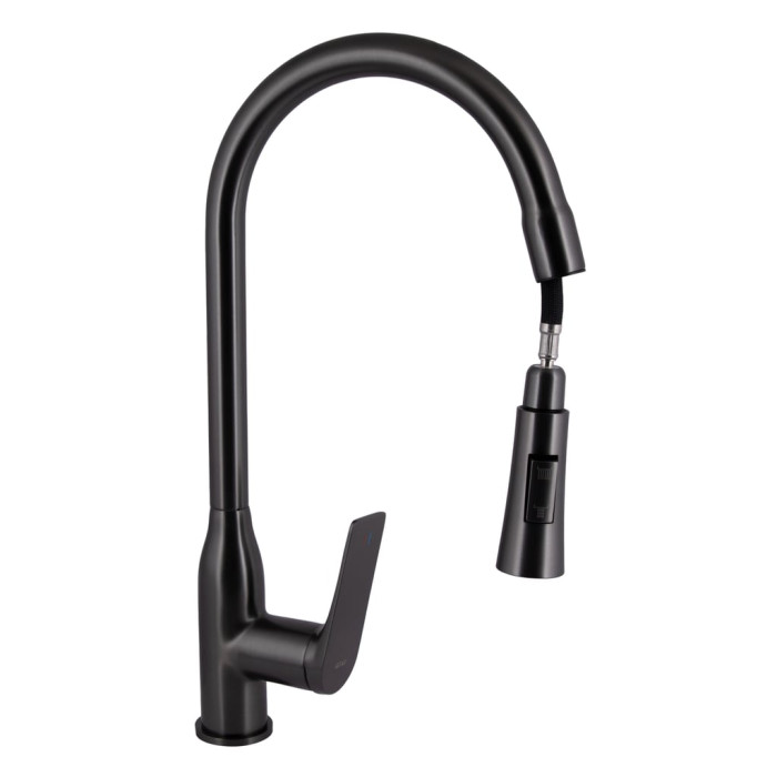 Змішувач для кухні Qtap Vlasta New з висувним виливом QTVLA344GMB45647 Gunmetal Black PVD