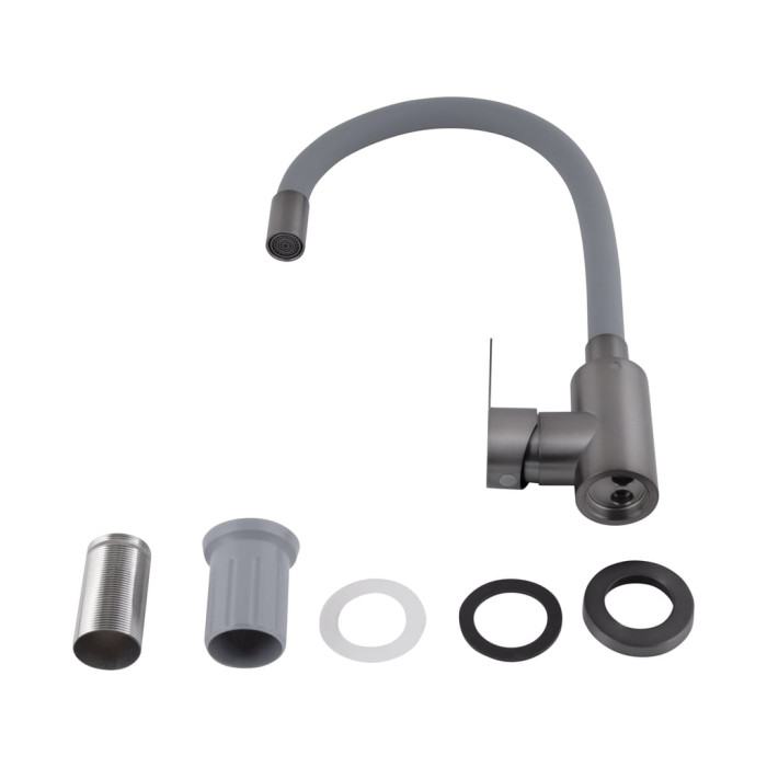 Змішувач для кухні Brinex Pure 015F3 з гнучким виливом   Graphite/Grey BRIPUR015F3GRG