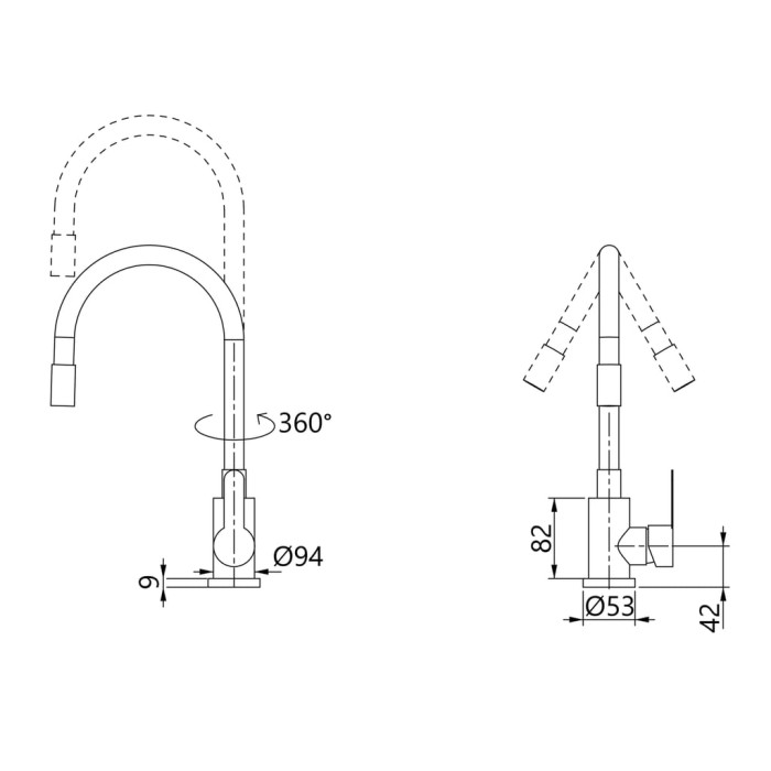 Змішувач для кухні Brinex Pure 015F3 з гнучким виливом   Nickel/Black BRIPUR015F3NKB
