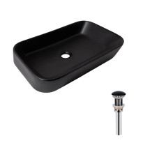 Комплект Qtap Scorpio: Раковина накладна прамокутна 550х390х120 мм Matt Black + Донний клапан PU03