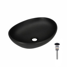 Комплект Qtap Dove: Раковина накладна овальна 415x340x140 мм Matt Black + Донний клапан PU03