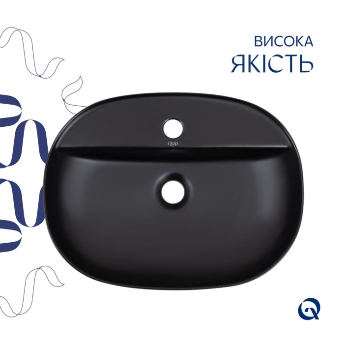 Комплект Qtap Scorpio: Раковина накладна овальна 500x380x120 мм Matt Black + Донний клапан PU03