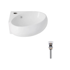 Комплект Qtap Leo N: Раковина підвісна угловая овальна 380x360x130 мм WHITE + Донний клапан PU02O