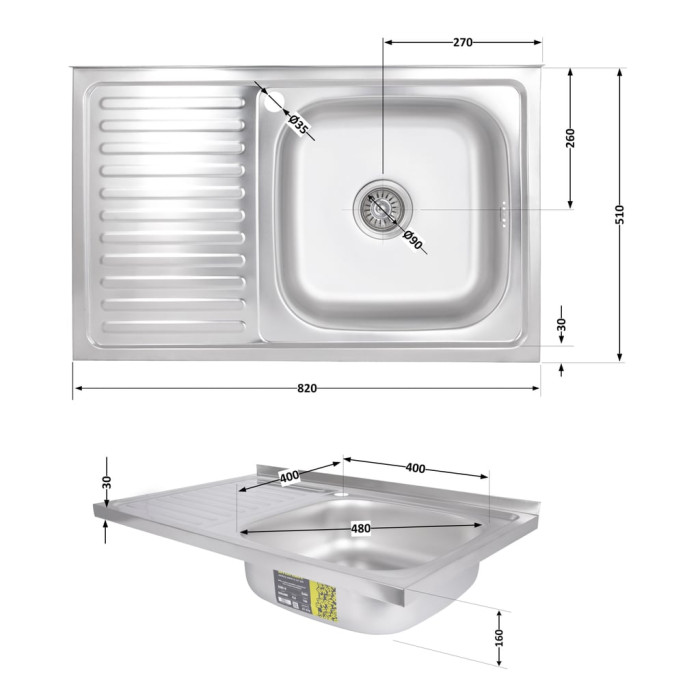 Кухонна мийка Brinex 5080-R 0,6 мм Satin (BRIN5080RSAT06)