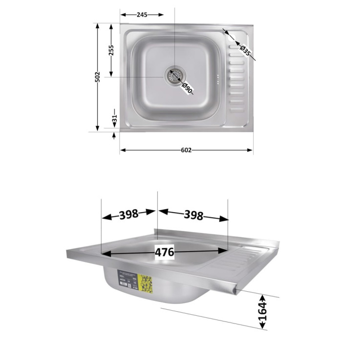 Кухонна мийка Brinex 6050-L 0,6 мм Satin (BRIN6050LSAT06)