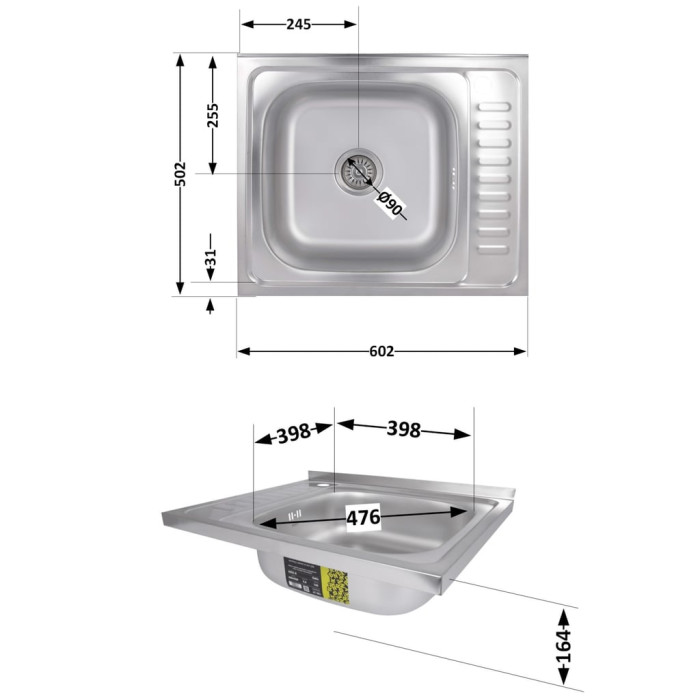 Кухонна мийка Brinex 6050-R 0,6 мм Satin (BRIN6050RSAT06)