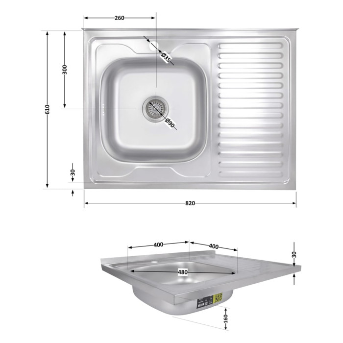 Кухонна мийка Brinex 6080-L 0,6 мм Satin (BRIN6080LSAT06)