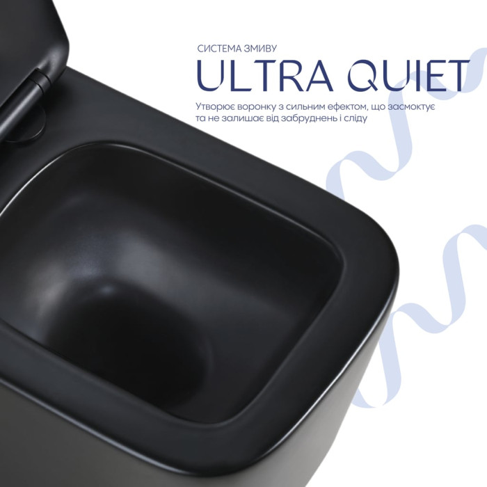 Унітаз підвісний Qtap Crow Ultra Quiet 485×340×290 мм, Matt Black, з сидінням Slim Duroplast/ Soft-close/ Quick Release QT05335171MB